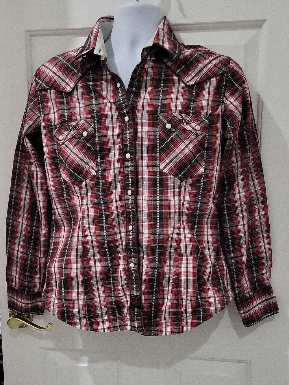 Panhandle Slim Red and White Plaid Western Snap Shirt